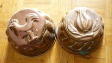 anciens moule a gateau en cuivre motif coq et chardon