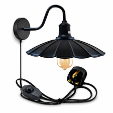 Plug in Wall Light Industrial E27 Indoor Metal Shade Sconce Lamp Fitting UK