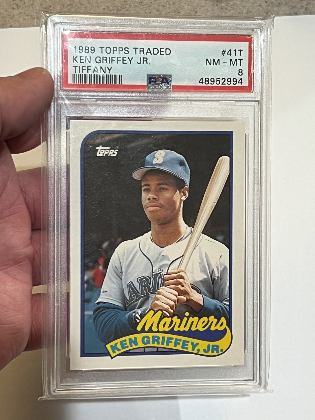 1989 Topps Traded Ken Griffey Jr. #41T Tiffany Rookie Seattle Mariners PSA 8 view 1