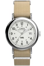 TIMEX Weekender TW2Y09100 Unisex Quartz Beige Fabric Strap White Dial Watch