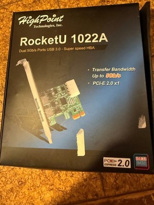 HighPoint RocketU 1022A Dual 5 Gb/s USB Ports PCI-E 2.0 Card
