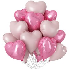 Light Pink Heart Balloons - 12 Pack, 18 Foil for Weddings, Parties, and Events