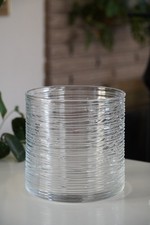 Handmade Clear 5 3/4" Glass Hurricane Candle Holder Textured Wrap Unsigned