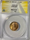 1909 USA Lincoln Cent MS63 Red Brown nice wood grain toning ANACS GRADED