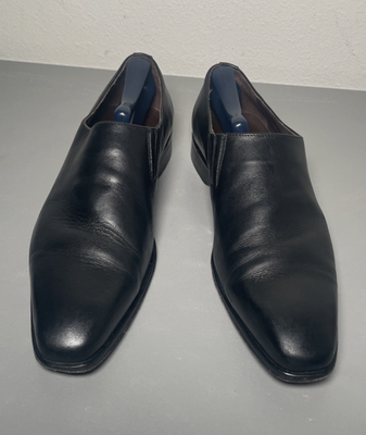 MASSIMO MATTEO HANDCRAFTED MENS BLACK SLIP-ON LOAFERS SIZE 