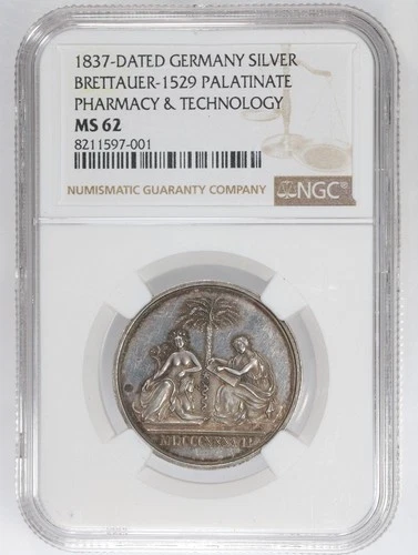 1837 Germany Silver Brettauer-1529 Palatinate Pharmacy & Techonology NGC MS62