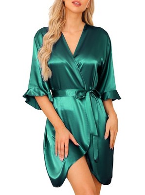 Damen Bademantel Satin Kimono Braut Schlafkleider Bademantel Damen Seide...