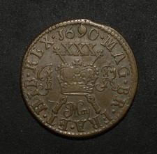 JAMES II. 1689 GUNMONEY HALF CROWN. VERY NICE. NO PITTING OR VERDI GRIS