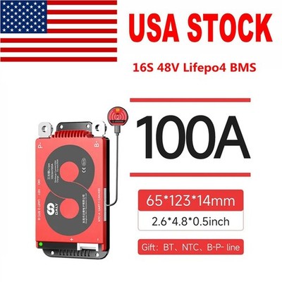 Daly BMS 16S 48V 100A LiFePo4 Battery BMS w/Balance &Bluetooth Module USA SDE