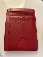 Buffway Slim mini ID holder card case front pocket Leather Wallet Red
