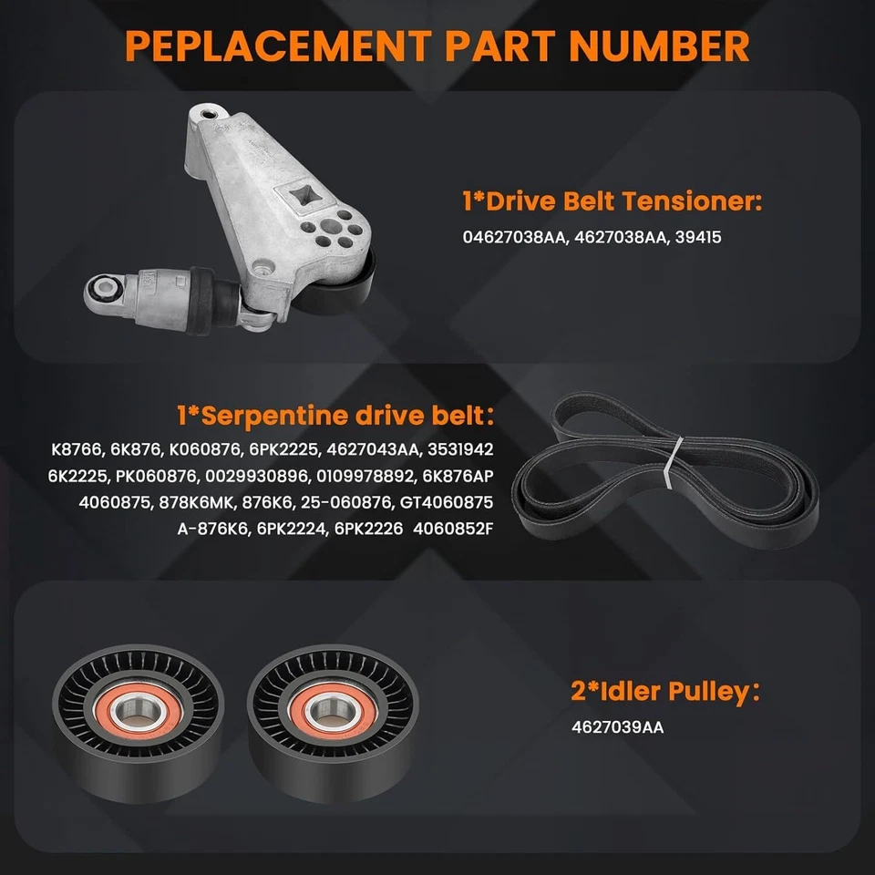 For 12-18 Jeep Wrangler JK 3.6L Drive Belt Kit w/ Tensioner & Idler Pulleys NEW Foto 3 de 4