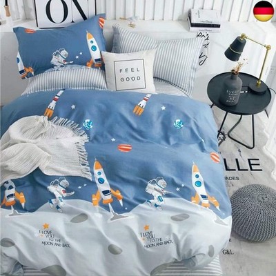 Kinderbettwäsche 135x200 Bettwäsche für Kinder Jungen mit Astronaut und Rakete M