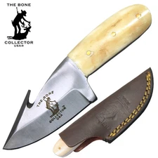 BC 874-BN 5.25" Bone Collector White Handle Gut Hook Skinner Knife with Leather
