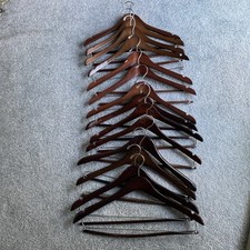 14 Vintage Nordstrom Glossy Wooden Suit Hangers Pants Bar Walnut Cherry Silver