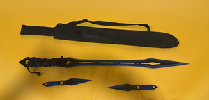 Final Fantasy Replica Sword w/ Sheath Black/Blue Metal Blade Full Tang