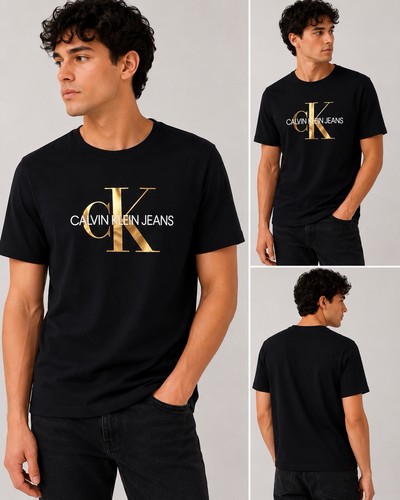 Calvin Klein -Men's Black Monologo Jeans Crew Neck Tee - XL
