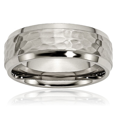 Titan Kuppel 8 mm breit gehämmerter Rand Ehering Ring poliert, gravierbar