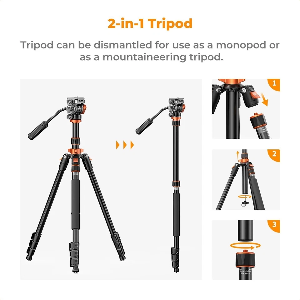 83" Aluminum Camera Tripod with 360° Fluid Head, Compact Travel Tripod for DSLR, - Image 4 of 4