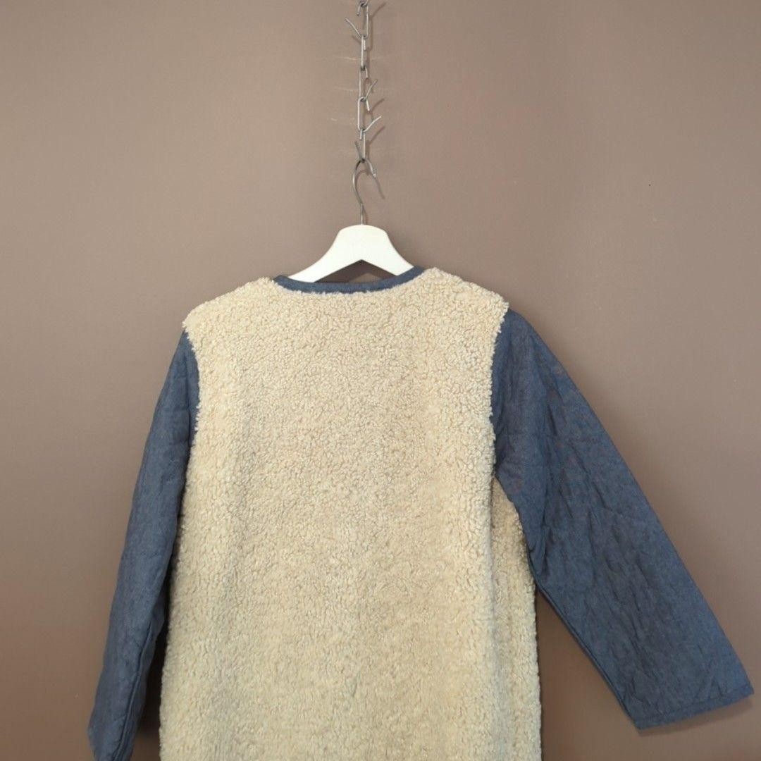 Gorman Coat Womens Small Beige Blue Sherpa Fleece Quilted Zip Pockets Warm image 5