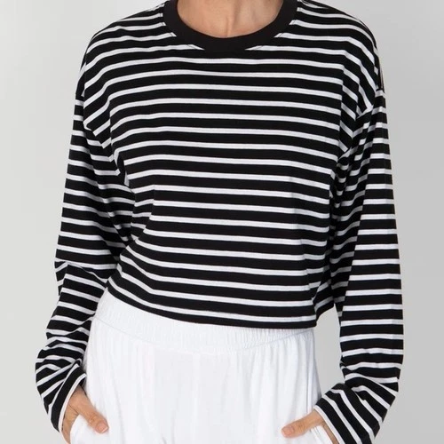NWT ATM Striped Classic Jersey Boxy T-Shirt Black/White Striped Long Sleeve Sz L - product listing photo