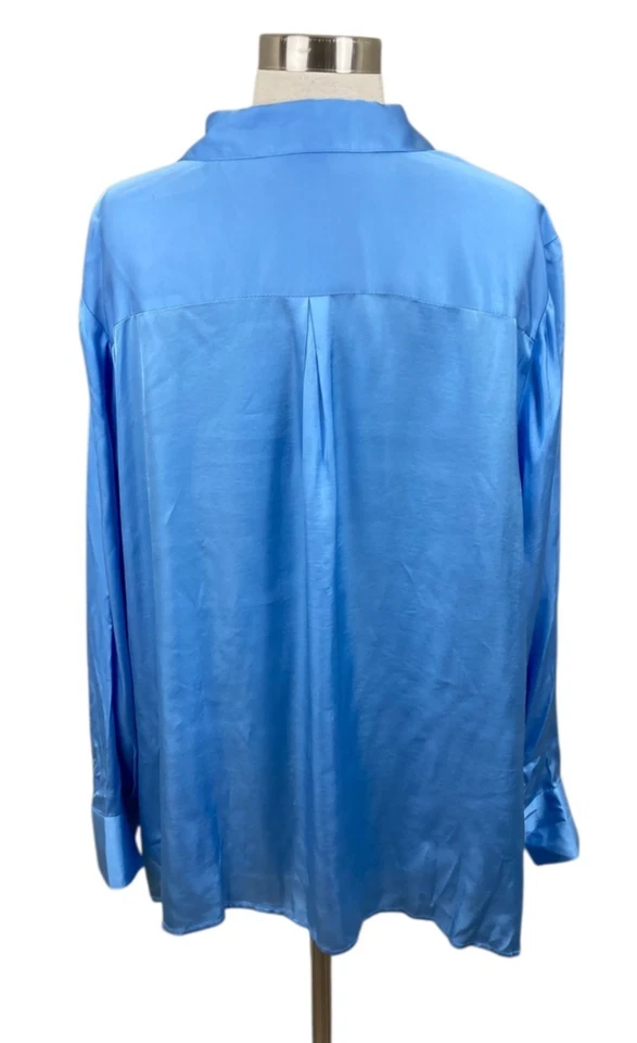 J. Jill 2X Blue Satin Button Front Blouse Dressy Career - Image 3 of 4