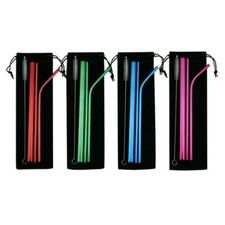 5pc Riutilizzabile Acciaio Inox Dritto Piegato Bere Cannucce Sturalavandini Kit