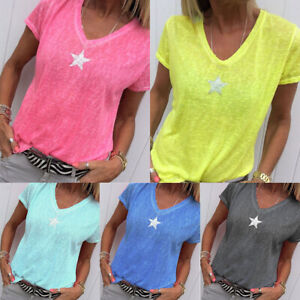 Tops De Mujer De Manga Corta Con Cuello En V Suelto Estampad Tops De Mujer De Manga Corta Con Cuello En V Suelto Estampad