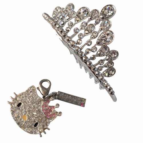 Genuine Crystal Tiara Hair Crown + Hello Kitty Princess Key Chain / Purse Charm - Picture 10 of 16