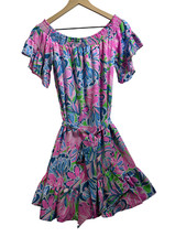 Lilly Pulitzer Laurana Maddlyn Off-The-Shoulder Stretch Dress XS Flounce Pink