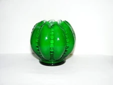 Fenton Rose Bowl Vase 4" Tiara Line Beaded Melon Ivy Dark Green Overlay Pinched