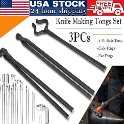 Knife Making Tongs Set Tools Blacksmith Bladesmith Tongs Vise Anvil Forge 3 PCS