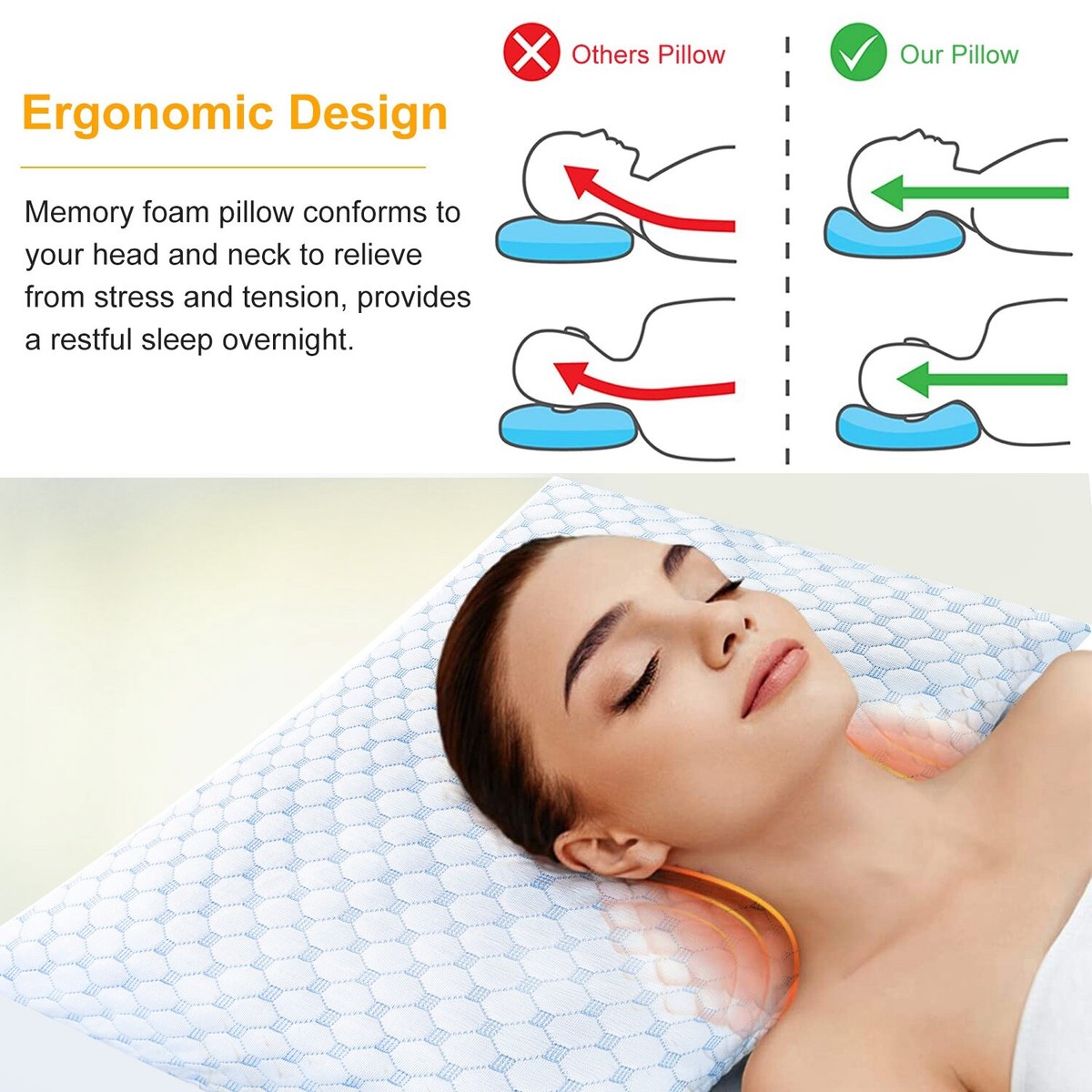 Cooling Memory Foam Pillow Breathable Heat and Moisture Ice Silk and Gel  Infused | eBay