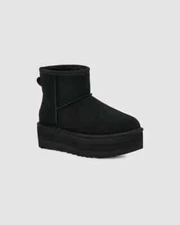 UGG Classic 1134991-BLK Boot Women's Black Suede Platform Ankle Bootie GBNC358