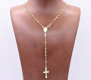 Authentic 3mm Rosary Diamond Cut Chain Necklace 14K Yellow Gold-Plated Silver 925 ALL SIZE