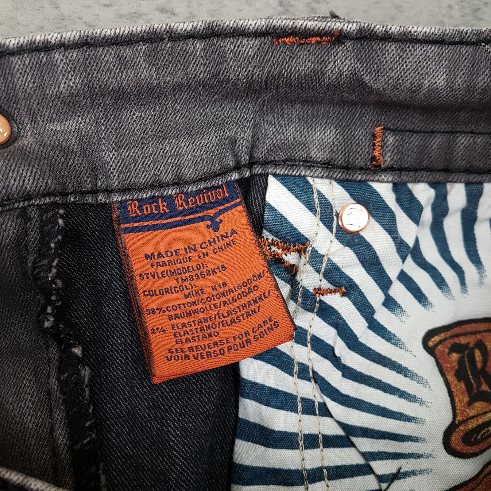 ROCK REVIVAL Mike Biker Tapered Distressed Jeans Mens Size 34x34 Grey Black