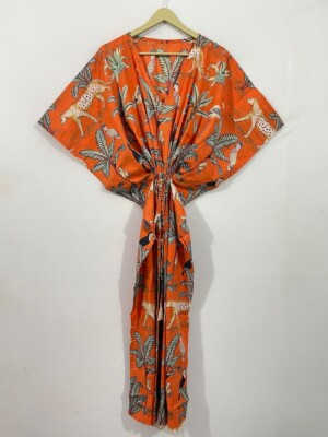 Indisches Vintage 100 % Baumwolle langes Strand Maxi Kaftan Kleid Einheitsgrö...