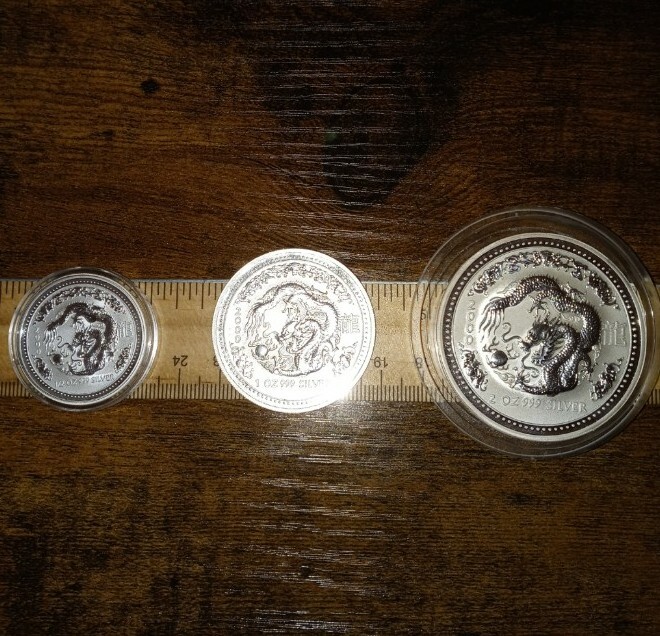 999 SILVER Coin LOT 2 oz + 1 oz + .5 1/2 oz 2000 LUNAR Dragon
