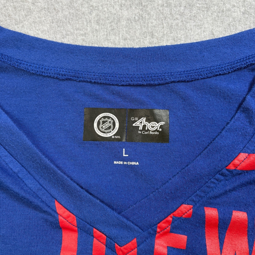 New York Rangers Hockey Shirt Woman L Blue NHL Sports Logo Loose Vneck Athletic - Picture 3 of 9