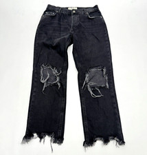 Free People We The Free High Waisted Size 26 Wide Leg Baggy Black Denim Jeans