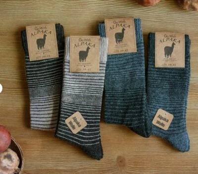 GOWITH Alpaca Wool Socks 2 Pairs Natural Thermal Winter Socks Mens Women's Grey Brown