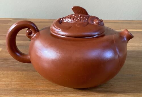 Vintage Chinese Yixing Zisha Clay Teapot Carp Koi Tea Pot 175ml | 6oz Capacity - Picture 5 of 16