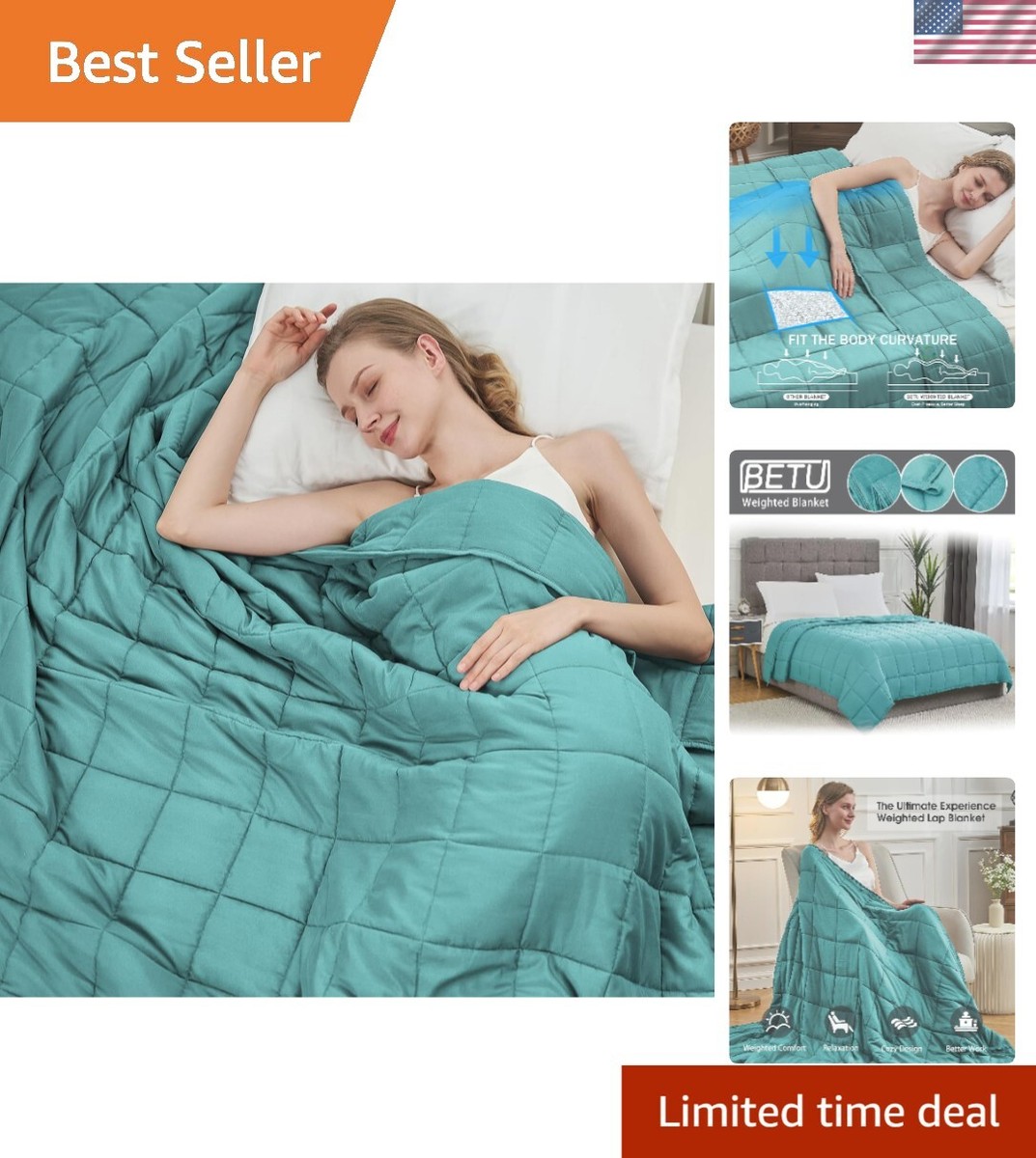Comfortable Weighted Blanket 12lbs in Teal 48