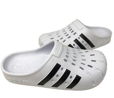 Adidas Adilette Clogs Unisex White Black Slip On Swim Sandals Sz Men 7 Women 8
