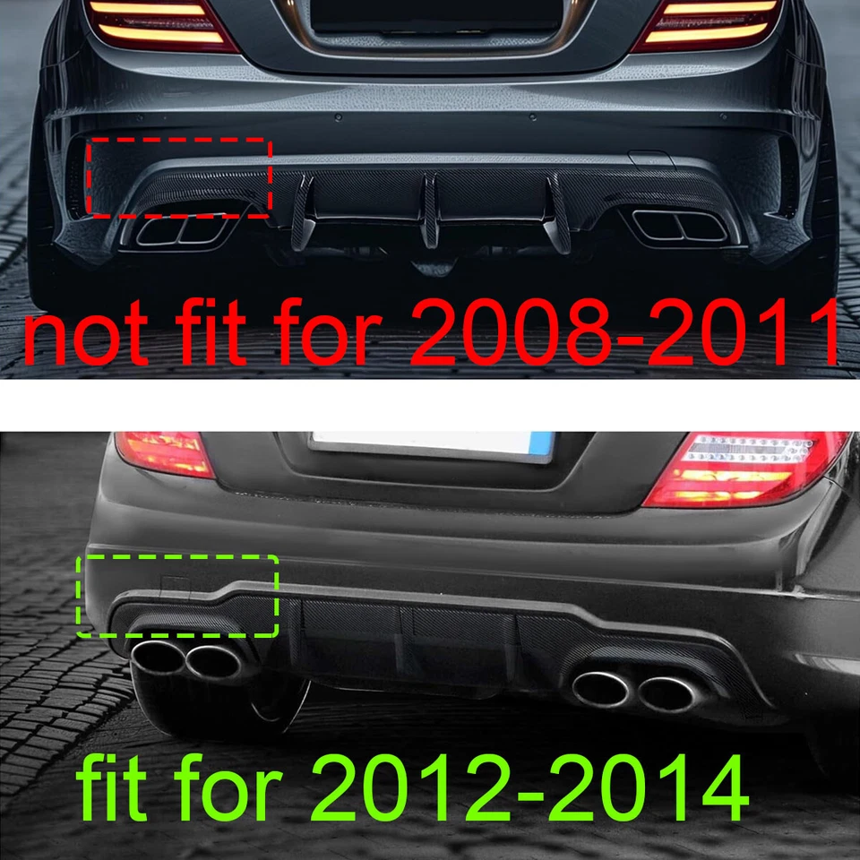 For 2012-2015 Mercedes W204 C250 C300 C350 C63 LCI Rear Diffuser Lip Gloss Black — 第 3/4 张图片