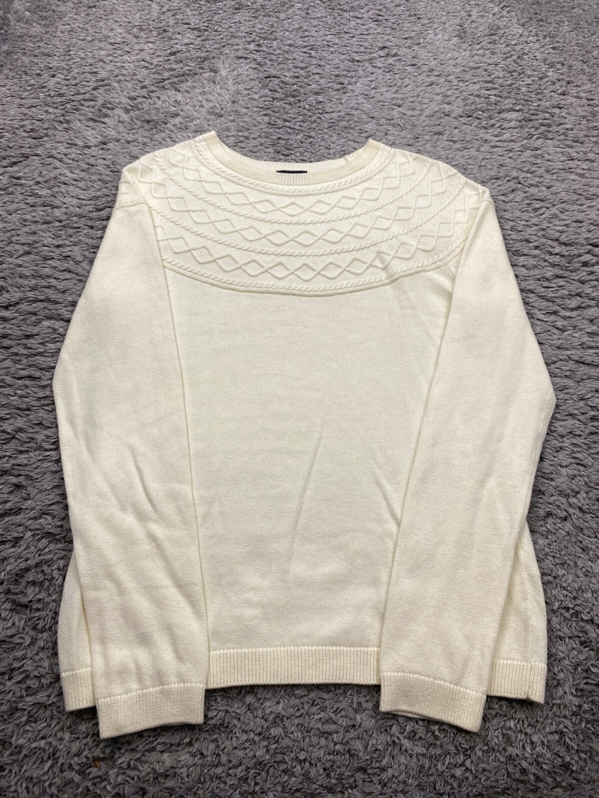 Talbots Sweater Women Medium Ivory Cream Winter Cable Knit Cashmere Pullover Y2K