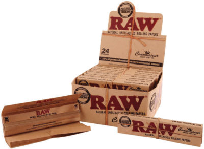 Volle Schachtel mit 24 Heften RAW Kenner King Size Slim Blättchen mit Spitzen 
