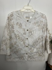 Alfred Dunner 20 W White Embroidered Cotton 34 Sleeve Jacket Satin Lined