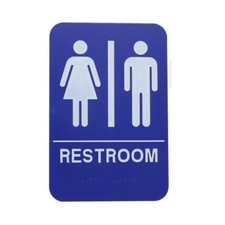 Unisex Braille ADA Restroom Sign - Men/Women - Double Sided Tape - Blue - 6x9 