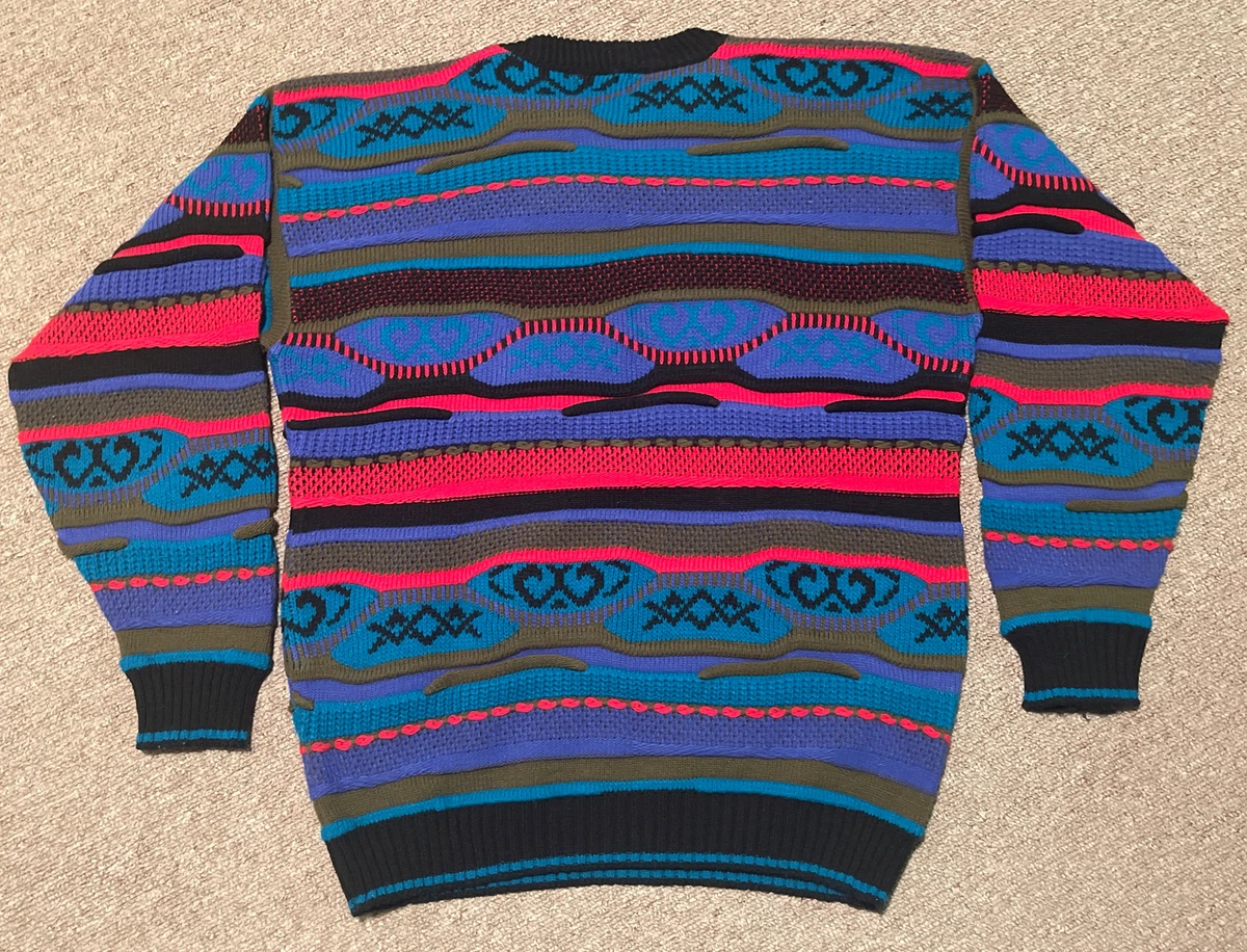 Vintage 90s Medium Chapel Hill Multi Color Sweater Biggie Hip Hop Coogi Style