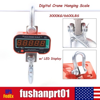 Digital Crane Hanging Scale 3000KG/6600LBS Heavy Duty Industrial w/ LED Display